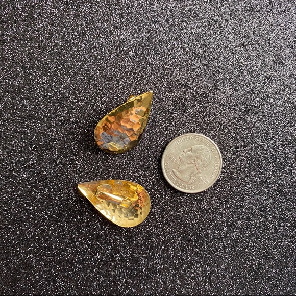 Vintage Gold Tone Hammered Drop Earrings - Picture 6 of 6